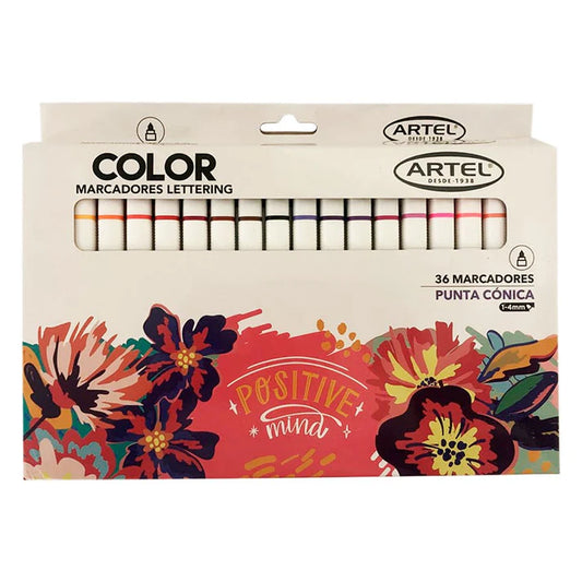 Pack: Libro Flores + Lápices, marcadores lettering, 36 colores. Artel.